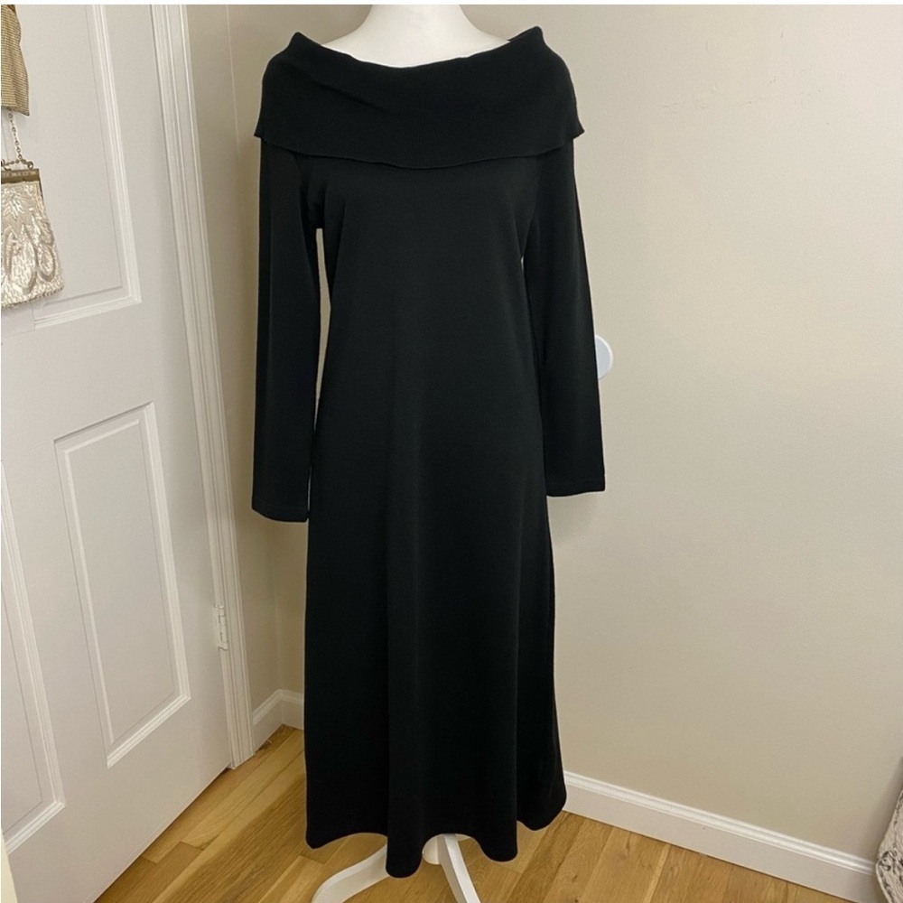 Elegant to Everyday Black Off-Shoulder Knit Sweater Dress by Amanda Charles Sz L